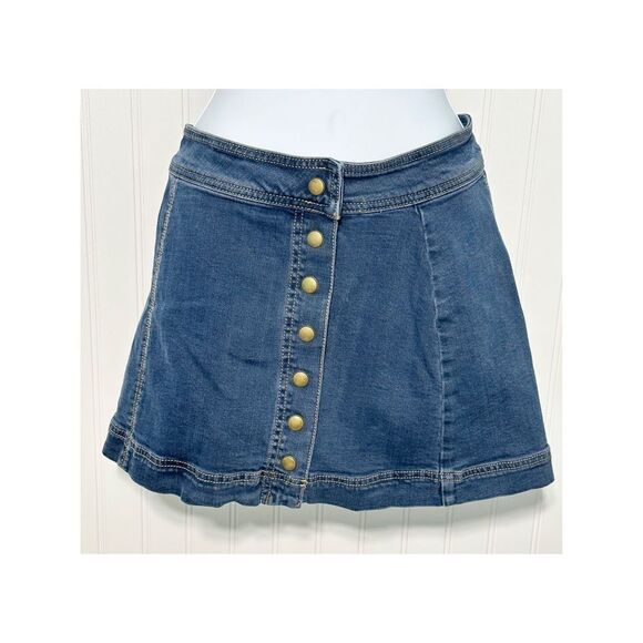 Free People Womens Denim Button Front A-Line Mini Stretch Jean Skirt Blue Size 0 - Picture 1 of 8